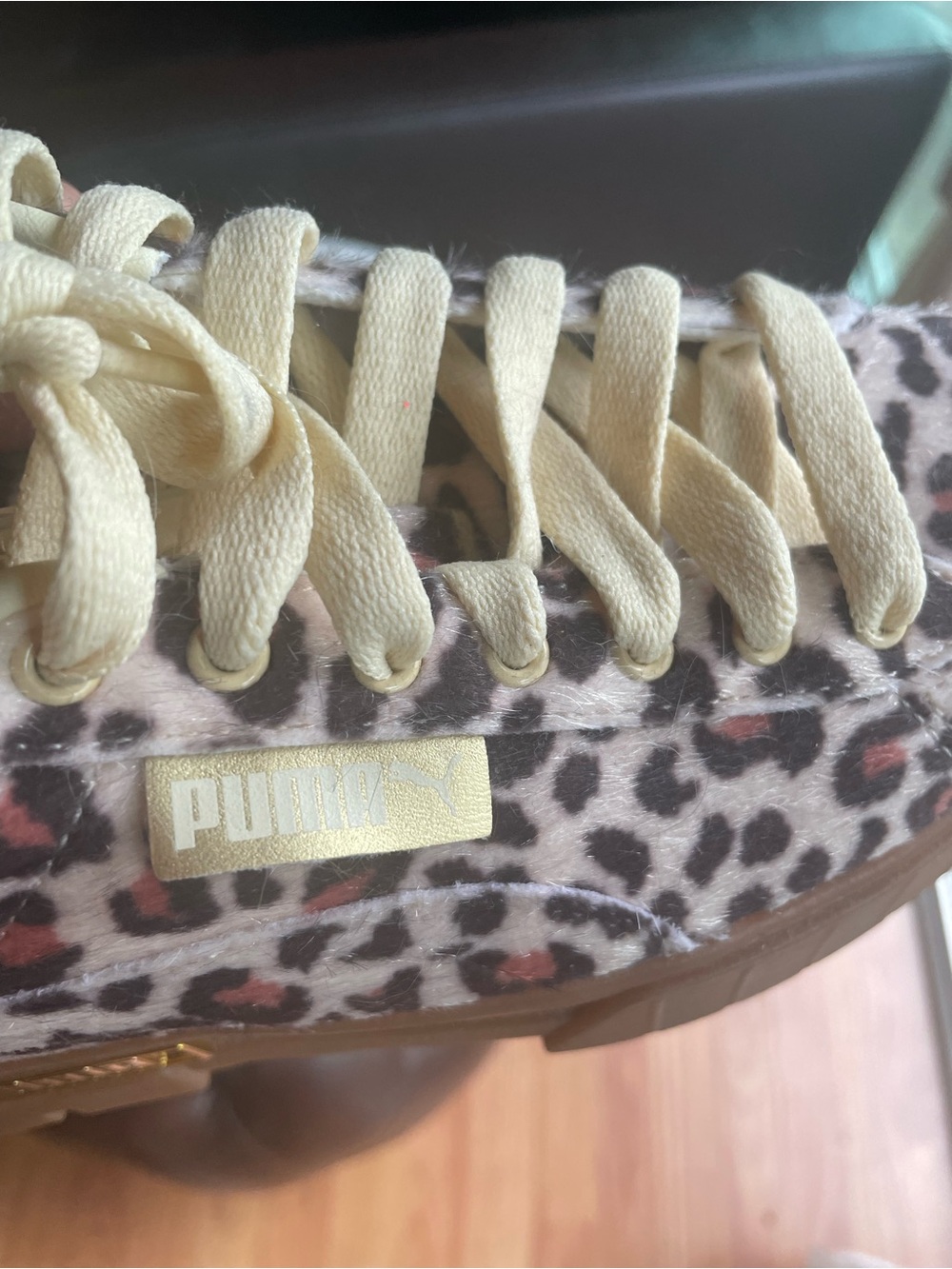 PUMA Leopard Print Pony Hair Platform Sneakers (Gum Sole, Cream Laces) Size 7.5 - Picture 7 of 8